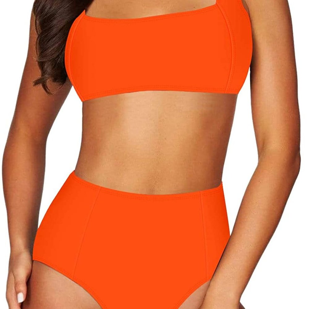 Womens Square Neck 2 Piece High Waisted Bikini Set